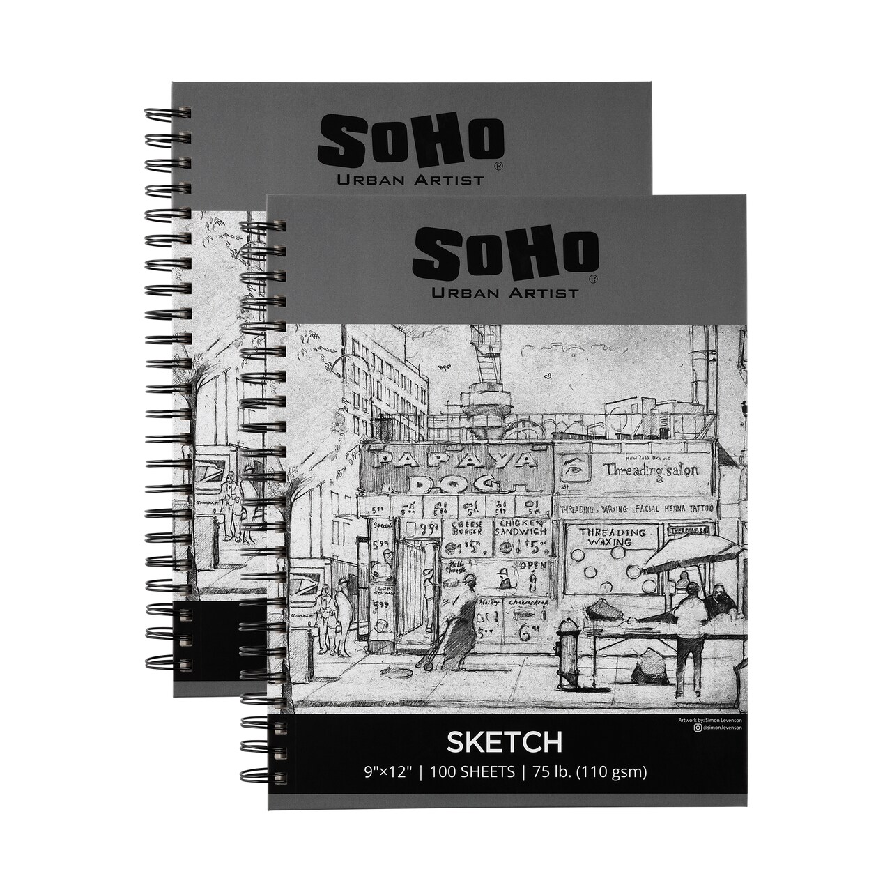 Soho Urban Artist Sketchpad (75lb/110gsm), 100 Sheets of Spiral Bound Sketch Book for Artist Pro & Amateurs, Colored Pencil, Charcoal and Graphite for Sketching